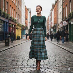 Irish Tartan Midi Maxi Skirt Wrap Style Plaid Ireland Colours Vintage